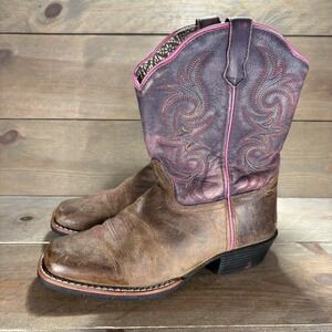 dan post majesty kids youth size 5 shoed brown purple leather cowboy boots